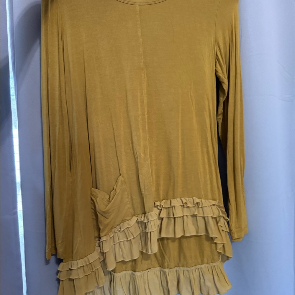 LOGO by Lori Goldstein Mustard Ruffle Tunic